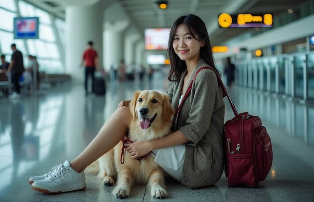 voyager avec son chien en Thailande photo à l'aéroport