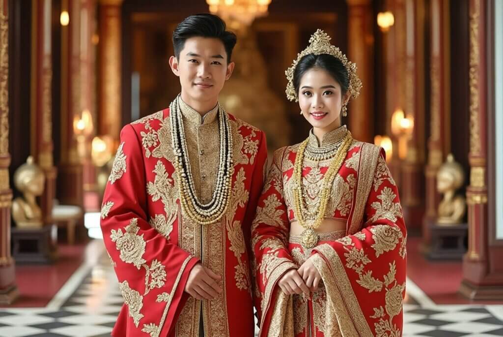 tenue traditionnelle mariage thaïlandaise photo tenue rouge